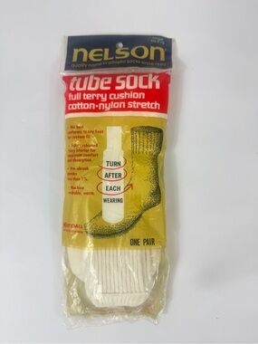 White Athletic Tube Socks — Full Terry Cushion, Cotton-Nylon Stretch VTG Nelson
